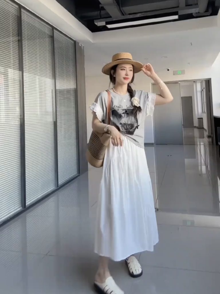Women's Two-Piece Lace Sleeve T-Shirt and Skirt Set