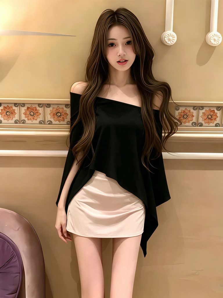 Black Asymmetric American Style Loose Short Sleeve T-Shirt for Women 2026 Summer Off Shoulder Top