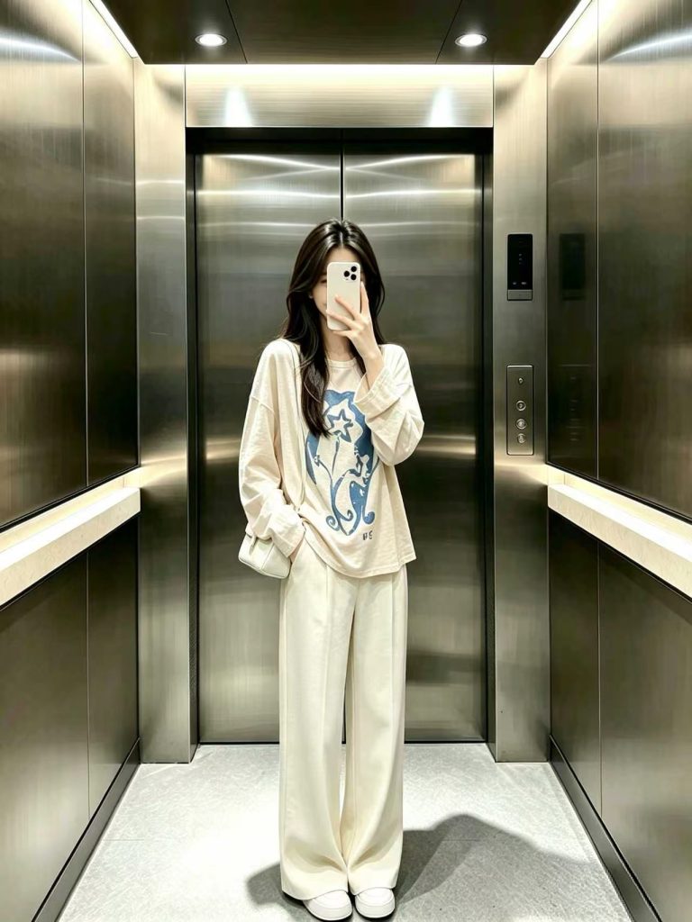 Apricot Print Tie Long Sleeve T-Shirt for Women 2026 Autumn Sun Protection Lightweight Cover-Up Lazy Casual Top